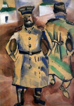 マルク・シャガール Painting - ボール紙にパンの水彩画とガッシュを持つ兵士 現代マルク・シャガール